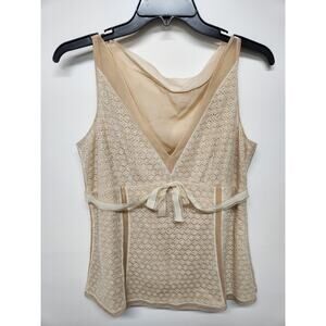 Elie Tahari Women's Blush Peach/Ivory Lacey Dainty Silk Tank Top, Sz L. Stained